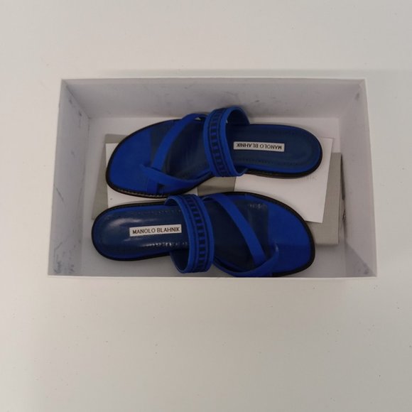Manolo Blahnik Susade Women's Cotton Blue Sandals EU36/US6 - Picture 10 of 11
